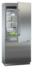 Product image, Perspective: oblique half-open decorated, Combined refrigerator-freezer with BioFresh and NoFrost for integrated use