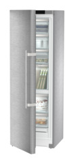 Product image, Perspective: oblique half-open decorated, Freestanding freezer with NoFrost and IceTower, Casing colour: stainless steel, Door colour: stainless steel