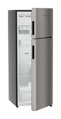 Product image, Perspective: oblique half-open empty, Fridge-freezer with NoFrost, Casing colour: grey, Door colour: Grey Steel