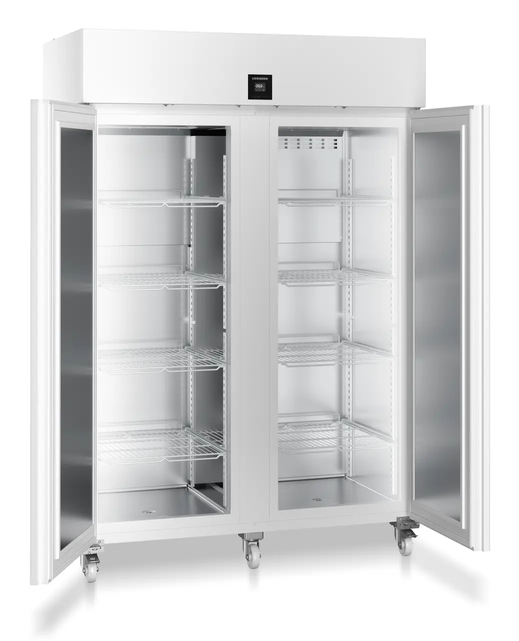 Product image, Perspective: oblique open empty, Laboratory freezer with convection cooling, Casing colour: white, Door colour: white