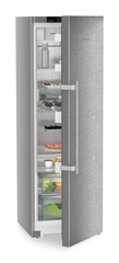 Product image, Perspective: oblique half-open decorated, Freestanding fridge with EasyFresh, Casing colour: silver, Door colour: stainless steel
