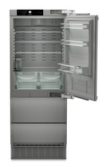 Product image, Perspective: straight open empty, Combined refrigerator-freezer with NoFrost for integrated use, Casing colour: Anthracite