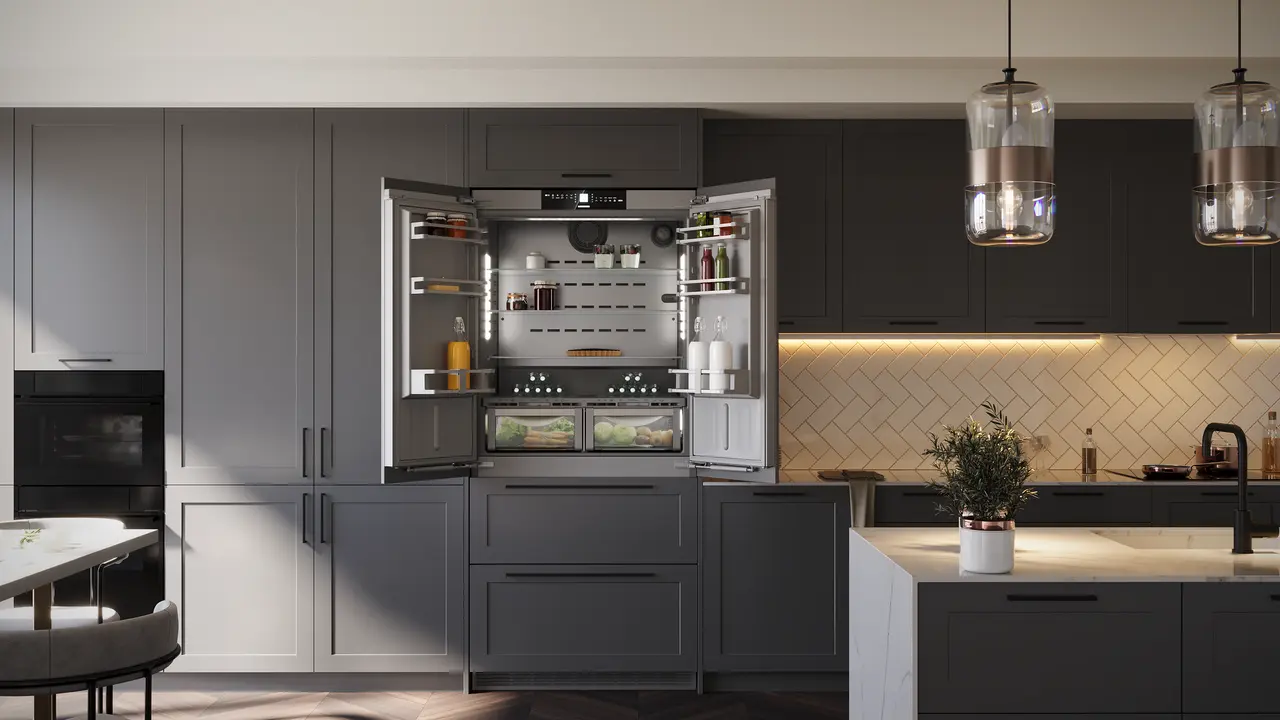 Product image, Perspective: milieu, Combined refrigerator-freezer with BioFresh and NoFrost for integrated use, Casing colour: Anthracite