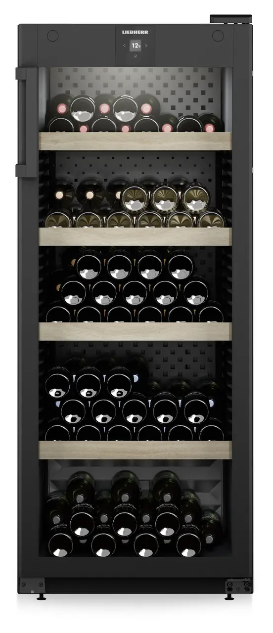 Product image, Perspective: straight closed decorated, Wine storage cabinet, Casing colour: black, Door colour: black