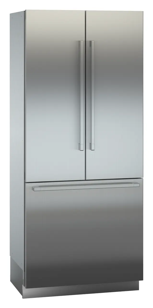 Product image, Perspective: oblique closed, Combined refrigerator-freezer with BioFresh and NoFrost for integrated use, Casing colour: grey