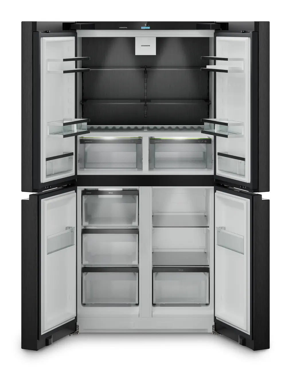 Termékkép, Perspektíva: Egyenes nyitott üres, 4 ajtós francia ajtós hűtő-fagyasztó jégkészítővel