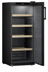 Product image, Perspective: oblique open empty, Wine storage cabinet, Casing colour: black, Door colour: black