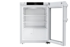 Produkt-Bild, Perspektive: gerade offen leer, Laborkühlgerät mit Umluftkühlung, Gehäusefarbe: Weiß, Türfarbe: Weiß