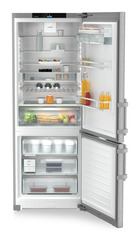 Product image, Perspective: straight open decorated, Combined fridge-freezers with EasyFresh and NoFrost, Casing colour: silver, Door colour: stainless steel