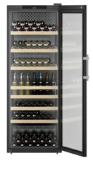 Produkt-Bild, Perspektive: gerade offen dekoriert, Weinschrank Professional, Gehäusefarbe: Schwarz, Türfarbe: Schwarz