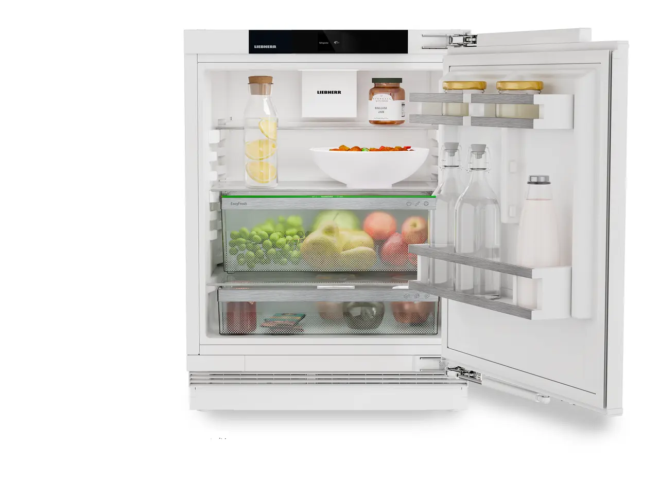 Product image, Perspective: straight open decorated, Fridge suitable for undercounter installation with EasyFresh