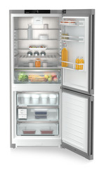 Product image, Perspective: straight open decorated, Combined fridge-freezers with EasyFresh and NoFrost, Casing colour: silver, Door colour: stainless steel