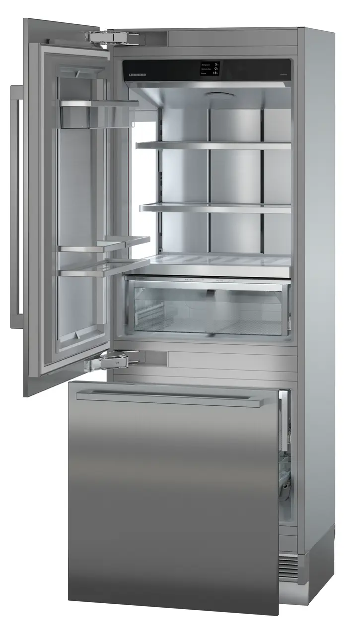 Product image, Perspective: oblique open empty, Combined refrigerator-freezer with BioFresh and NoFrost for integrated use