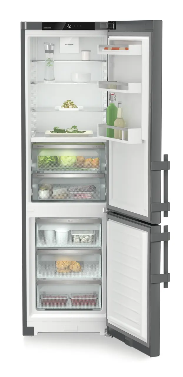 Obrázok produktu, Perspektíva: Spredu, spotrebič otvorený, dekorovaný, Kombinácia chladničky a mrazničky s BioFresh a NoFrost