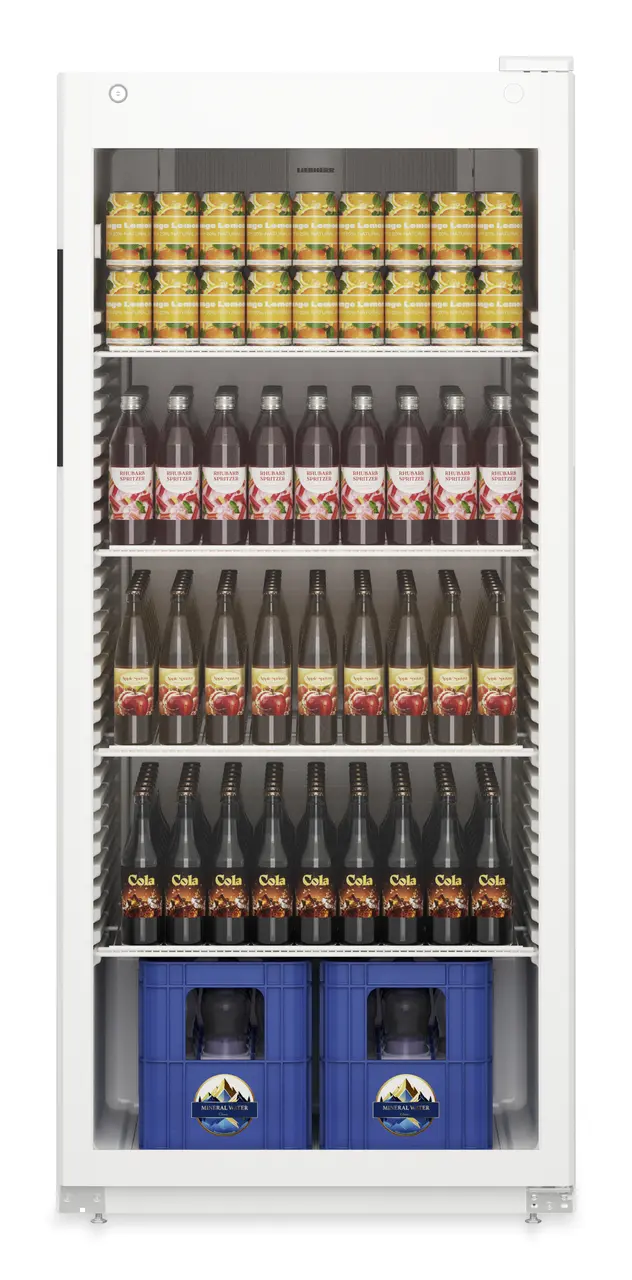 Produkt-Bild, Perspektive: gerade offen dekoriert, Kühlgerät mit Umluftkühlung, Gehäusefarbe: Weiß, Türfarbe: Weißaluminium