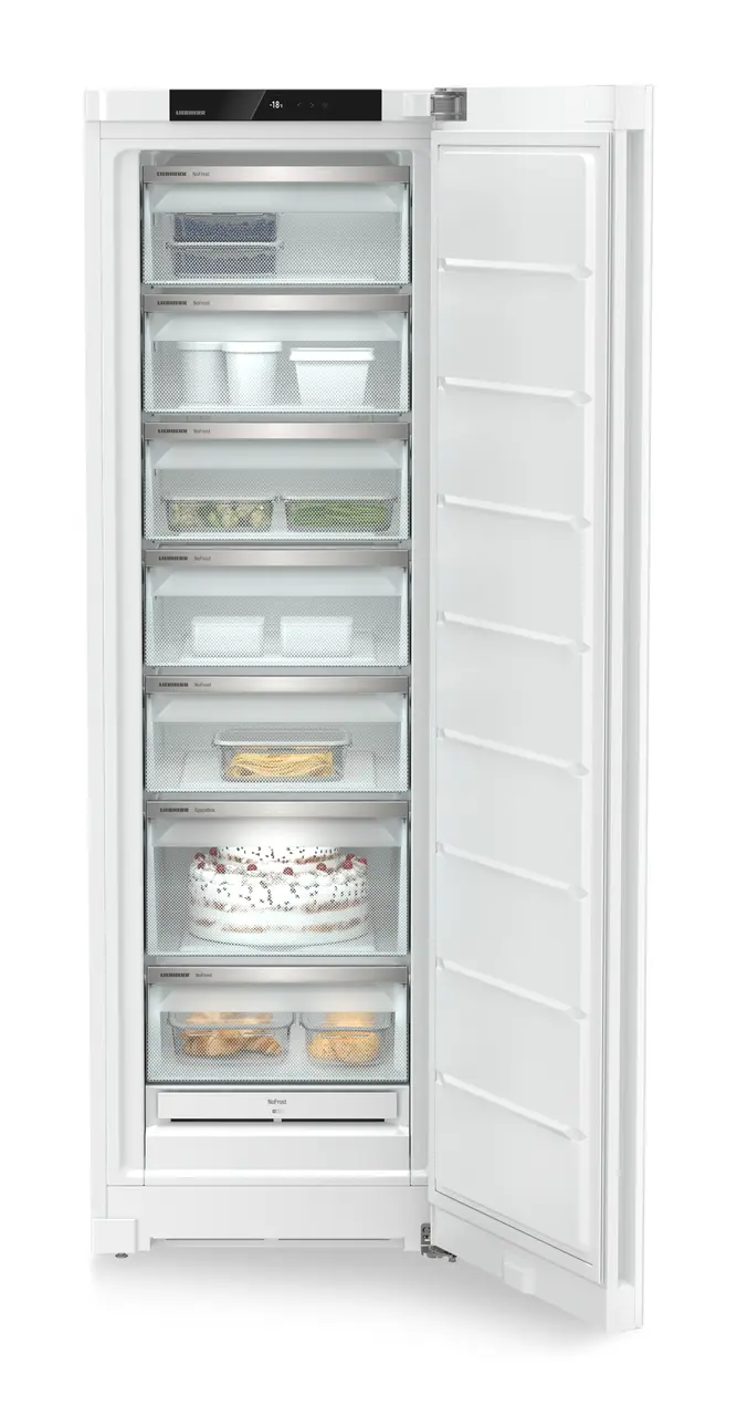Product image, Perspective: straight open decorated, Freestanding freezer with NoFrost, Casing colour: white, Door colour: white