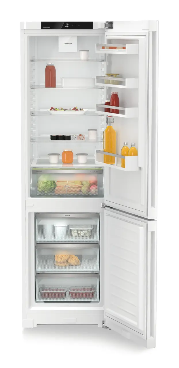 Product image, Perspective: straight open decorated, Combined fridge-freezers with EasyFresh and NoFrost, Casing colour: white, Door colour: white