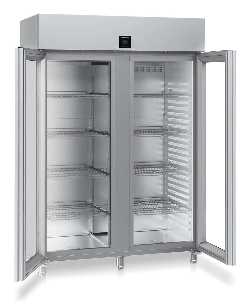 Product image, Perspective: oblique open empty, Forced-air refrigerator GN 2/1, Casing colour: stainless steel, Door colour: stainless steel