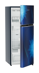 Product image, Perspective: oblique half-open empty, Fridge-freezer with NoFrost, Casing colour: blue, Door colour: Blue Mystiq