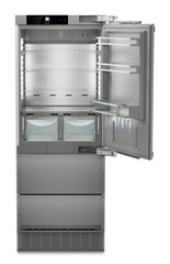 Product image, Perspective: straight open empty, Combined refrigerator-freezer with BioFresh and NoFrost for integrated use, Casing colour: Anthracite