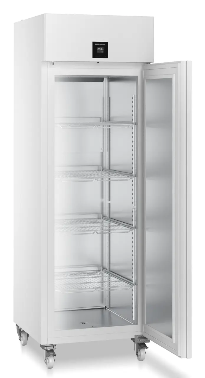 Product image, Perspective: oblique open empty, Laboratory freezer with convection cooling, Casing colour: white, Door colour: white