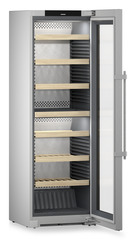 Product image, Perspective: oblique open empty, Multi-temperature wine cabinet, Casing colour: silver, Door colour: stainless steel