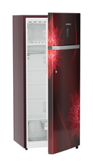Product image, Perspective: oblique half-open empty, Single-door refrigerator 222 l in 4 star with iCoolTouch UI, Casing colour: red, Door colour: Red Mystiq