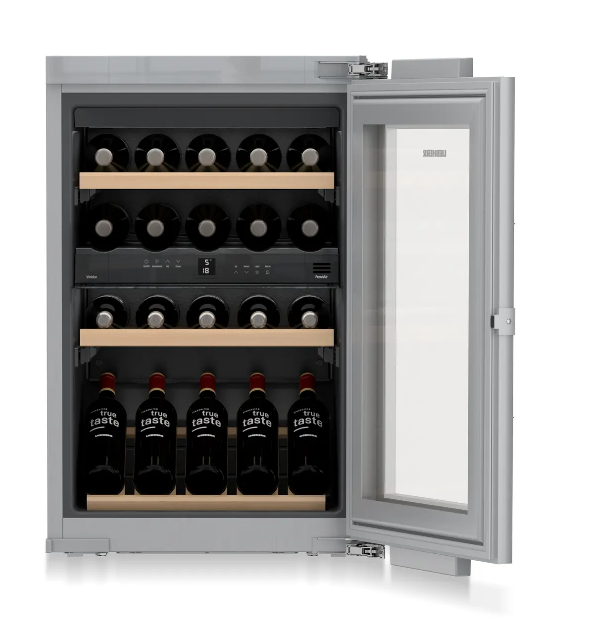 Product image, Perspective: straight open decorated, Built-in multi-temperature wine cabinet, Casing colour: silver, Door colour: silver
