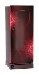 Product image, Perspective: oblique closed, Single-door refrigerator 222 l in 3 star with foot pedal base drawer, Casing colour: red, Door colour: Red Mystiq