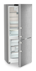 Product image, Perspective: oblique half-open empty, Fridge-freezer with BioFresh and NoFrost, Casing colour: silver, Door colour: stainless steel