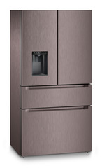 Produkt-Bild, Perspektive: schräg geschlossen, French-Door-Kühl-Gefrierkombination mit 2 Gefrierschubladen und Wasser- und Eiswürfelspender, Gehäusefarbe: TerraSteel, Türfarbe: TerraSteel