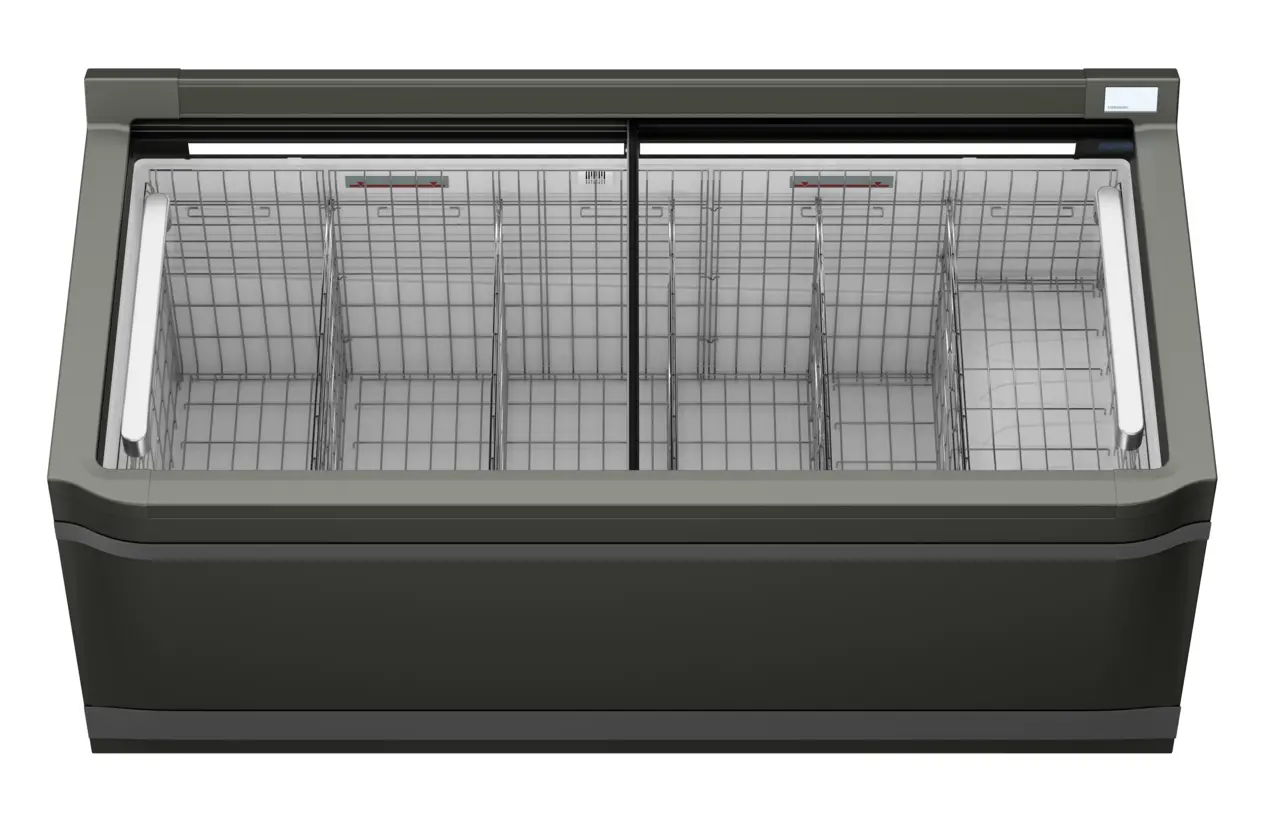 Изображение на продукта, Перспектива: Отпред, затворен, Фризерна ракла за супермаркет, Цвят на корпуса: сив