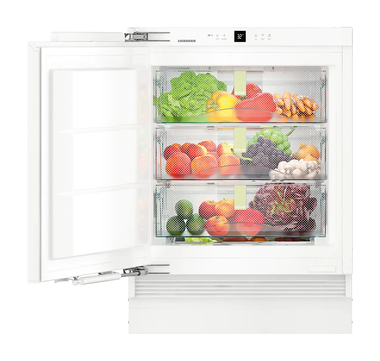 Product image, Perspective: straight open decorated, Under-worktop, full-space BioFresh refrigerator for integrated use