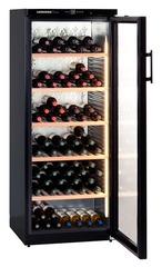 Product image, Perspective: oblique open decorated, Wine storage cabinet, Casing colour: black, Door colour: black