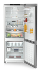Product image, Perspective: straight open decorated, Combined fridge-freezers with EasyFresh and NoFrost, Casing colour: silver, Door colour: Steelfinish