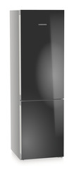 Product image, Perspective: oblique closed, Combined fridge-freezers with EasyFresh and NoFrost, Casing colour: silver, Door colour: GlassBlack