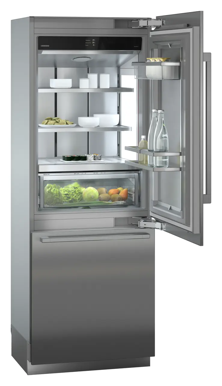 Product image, Perspective: oblique open decorated, Combined refrigerator-freezer with BioFresh and NoFrost for integrated use