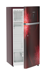 Product image, Perspective: oblique half-open empty, Single-door refrigerator 191 l in 4 star with iCoolTouch UI, Casing colour: red, Door colour: Red Mystiq