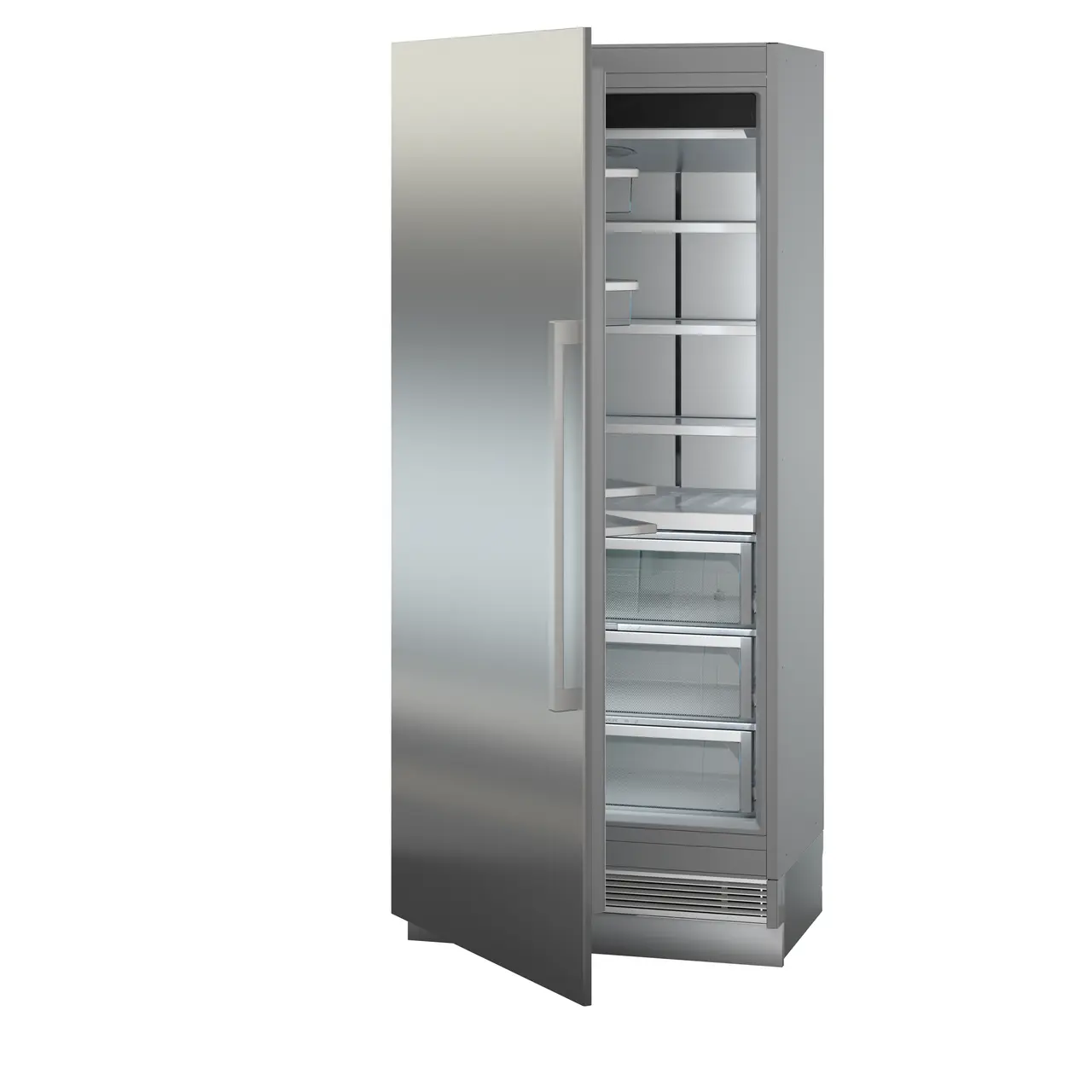 Produkt-Bild, Perspektive: schräg halb offen leer, Integrierbarer Kühlschrank mit BioFresh, Gehäusefarbe: Grau