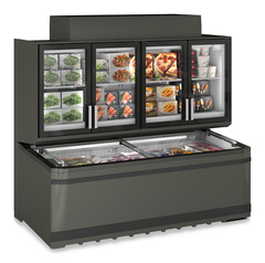 Produkt-Bild, Perspektive: schräg geschlossen dekoriert, Supermarkt-Freezer-Top, Gehäusefarbe: Grau