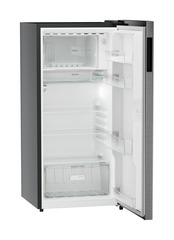 Product image, Perspective: oblique open empty, Single-door refrigerator 191 l in 3 star with VegFresh box, Casing colour: grey, Door colour: Silver Steel