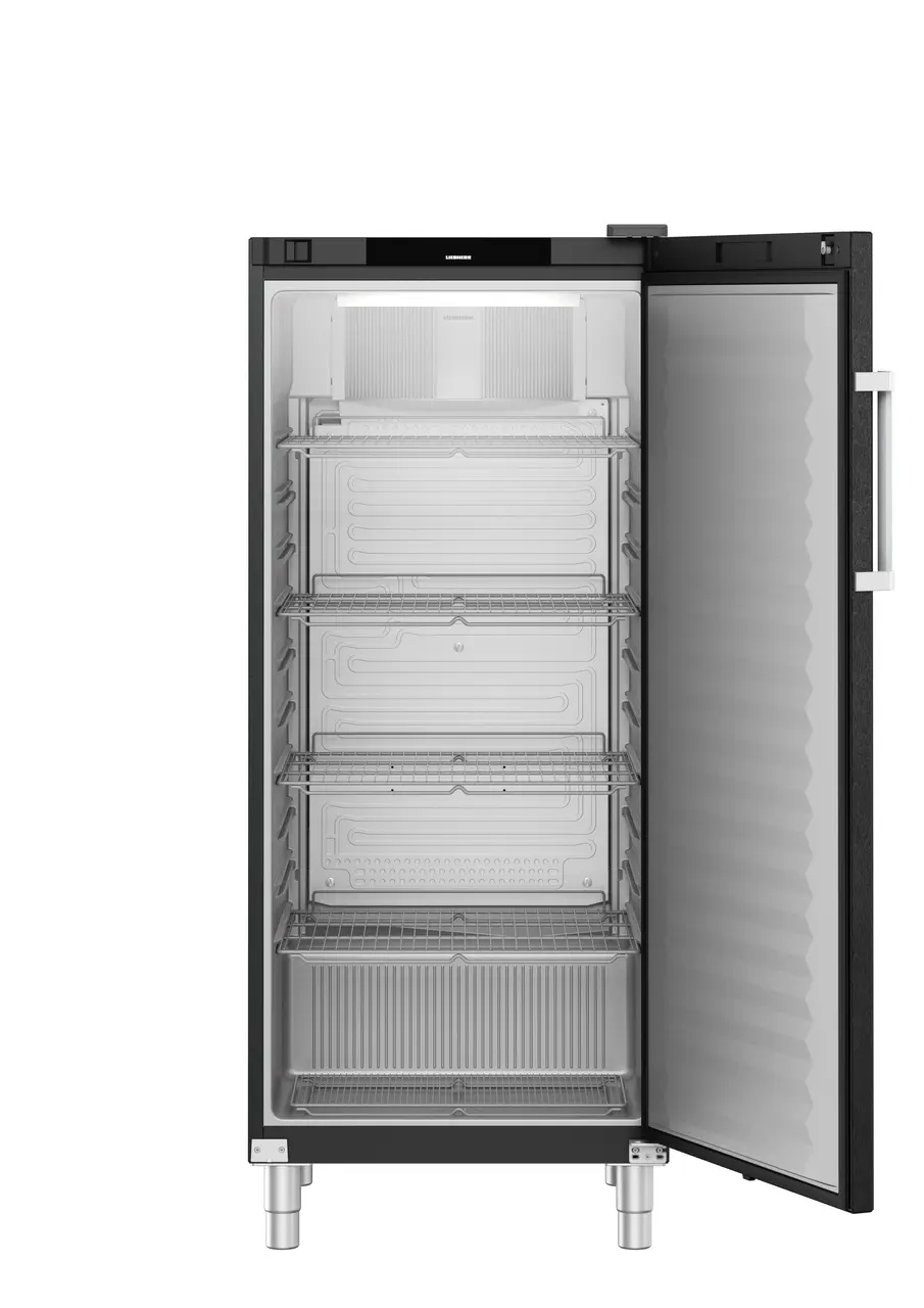 Product image, Perspective: straight open empty, Forced-air refrigerator, Casing colour: BlackSteel, Door colour: BlackSteel