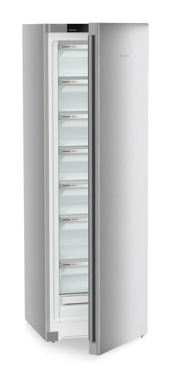 Produktbild, Perspektiv: Vinklad, halvöppen, tom, Fristående frysskåp med NoFrost