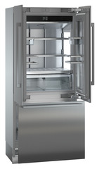Product image, Perspective: oblique open empty, Combined refrigerator-freezer with BioFresh and NoFrost for integrated use