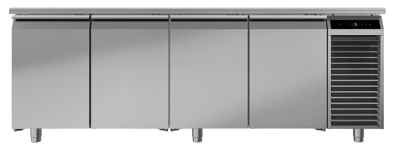 Image de produit, Perspective: Droit fermé, Table réfrigérée avec réfrigération dynamique, Couleur de l’habillage: acier inox, Couleur de porte: acier inox