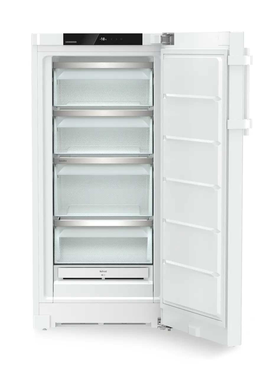Obrázek výrobku, Perspektiva: Přímý otevřený prázdný, Volne stojící mraznicka s NoFrost, Barva skříně: bílá, Barva dveří: bílá