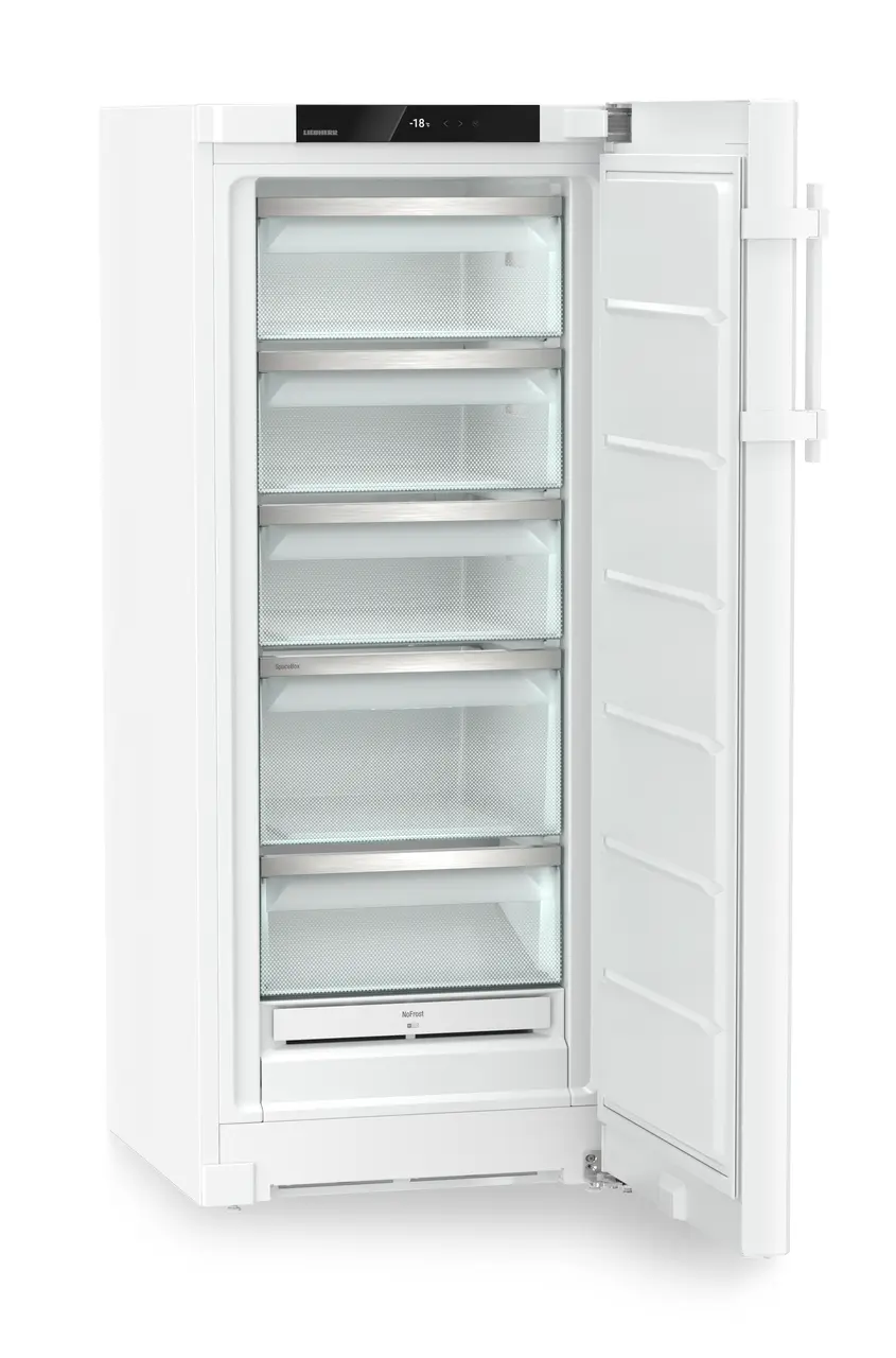 Product image, Perspective: oblique open empty, Freestanding freezer with NoFrost, Casing colour: white, Door colour: white