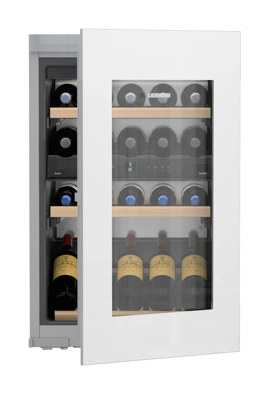 Product image, Perspective: straight open decorated, Built-in multi-temperature wine cabinet, Casing colour: silver, Door colour: white