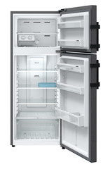 Product image, Perspective: straight open empty, Fridge-freezer with NoFrost, Casing colour: grey, Door colour: BlackSteel