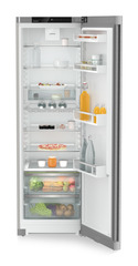 Product image, Perspective: straight open decorated, Freestanding fridge with EasyFresh, Casing colour: silver, Door colour: stainless steel